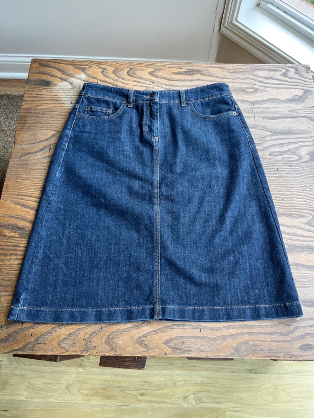Boden Dark Blue Denim cotton stretch A-Line Skirt size 8